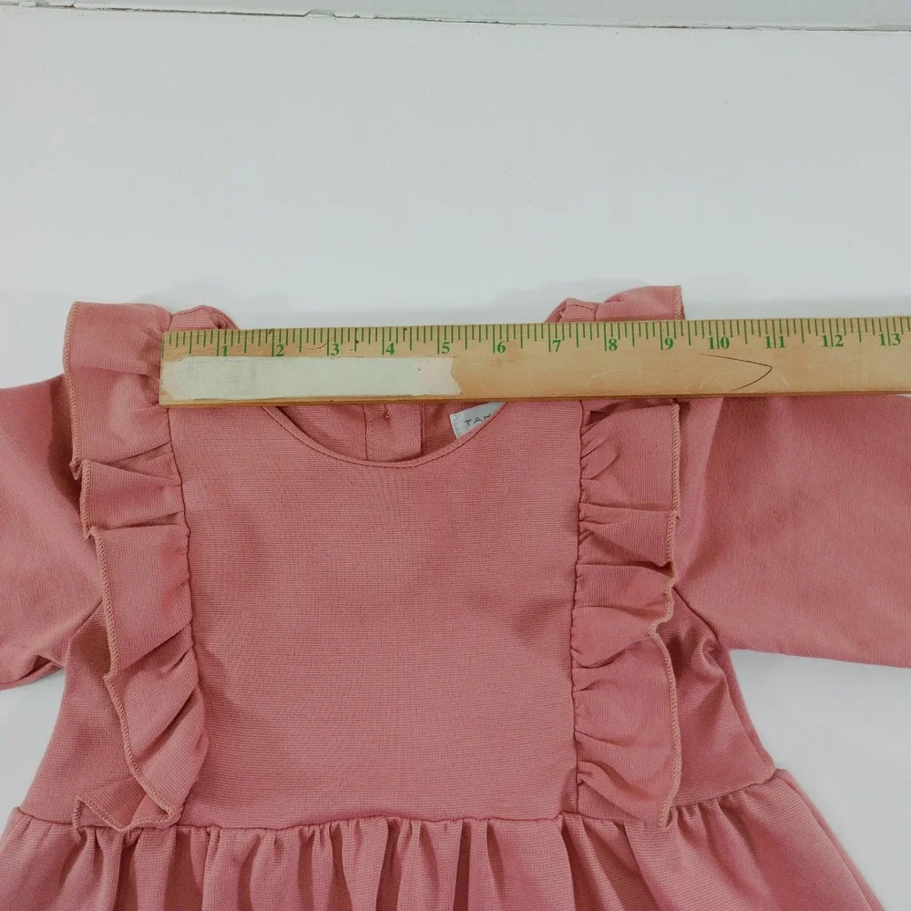 Tahari Girls Dusty Pink Ruffle Fit & Flare Dress Size M 7/8 Short‎ Sleeve NWOT